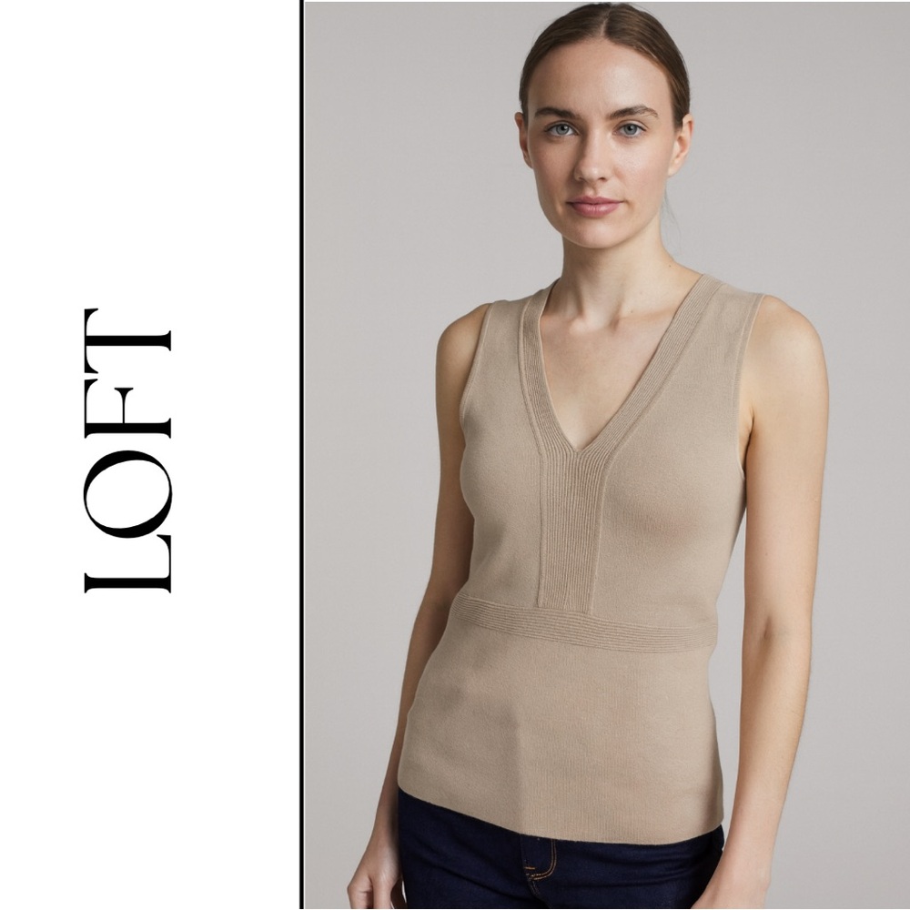 LOFT Sleeveless V-Neck Knit Top | Size S | Neutral Beige